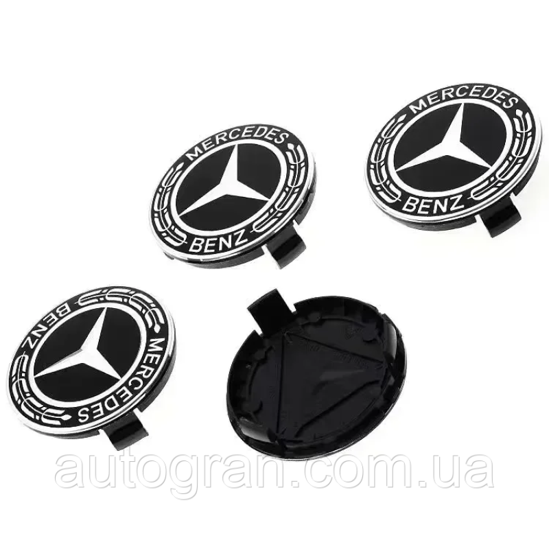 Заглушки ковпачки литих дисків Mercedes 75мм чорні