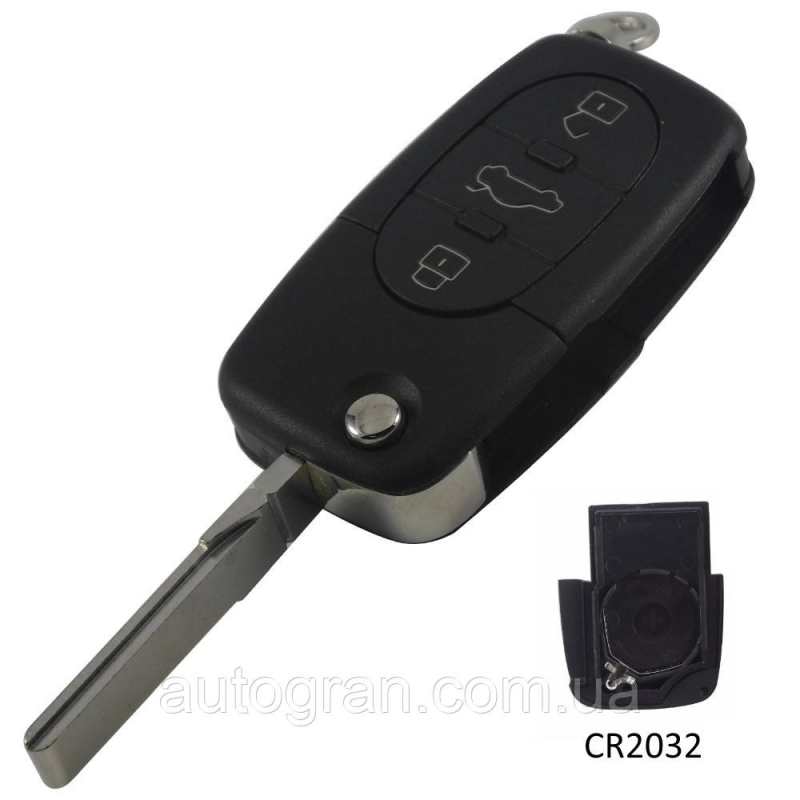 Корпус викидного ключа Audi 3 кнопки старий тип під 1 батарейку CR2032