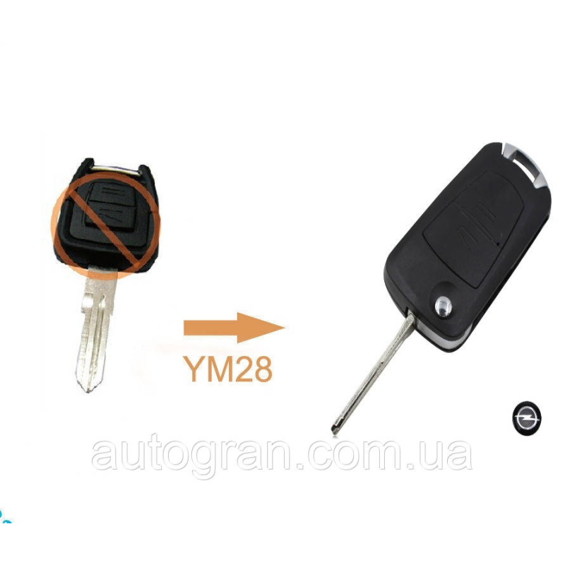 Ключ викидний Opel 2 кнопки YM28 Ключ викидний Opel 2 кнопки YM28