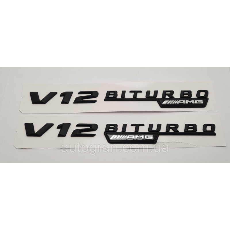 Емблеми на крила Mercedes V12 Biturbo AMG чорні Емблеми на крила Mercedes V12 Biturbo AMG чорні