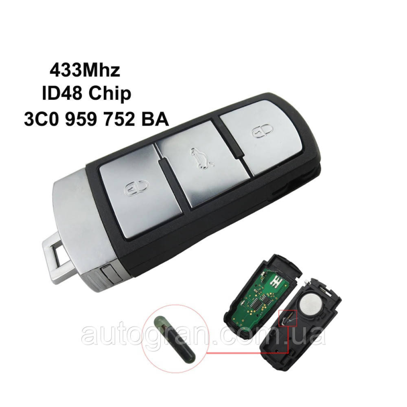 Ключ VW Volkswagen Passat B6 B7 3 кнопки 3C0959752BA 433MHz ID48