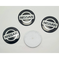 Наклейки на ковпачки литих дисків Nissan 56мм чорні