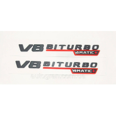 Емблеми на крила Mercedes V8 Biturbo 4Matic+ чорно-червоні