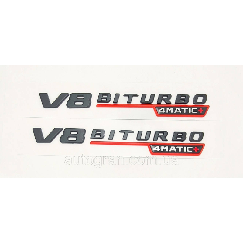 Емблеми на крила Mercedes V8 Biturbo 4Matic+ чорно-червоні Емблеми на крила Mercedes V8 Biturbo 4Matic+ чорно-червоні