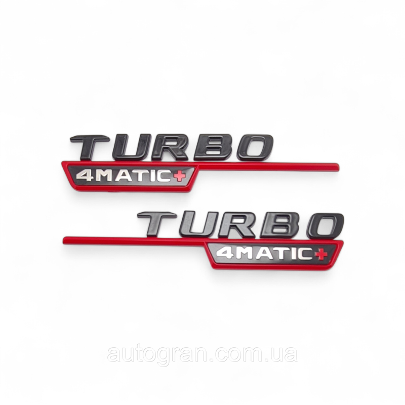 Емблеми на крила Mercedes Turbo 4Matic+ чорно-червоні Емблеми на крила Mercedes Turbo 4Matic+ чорно-червоні
