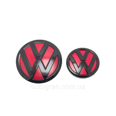 Комплект емблем решітки і багажника VW Volkswagen Jetta 2015-2019 чорно-червоні глянцеві