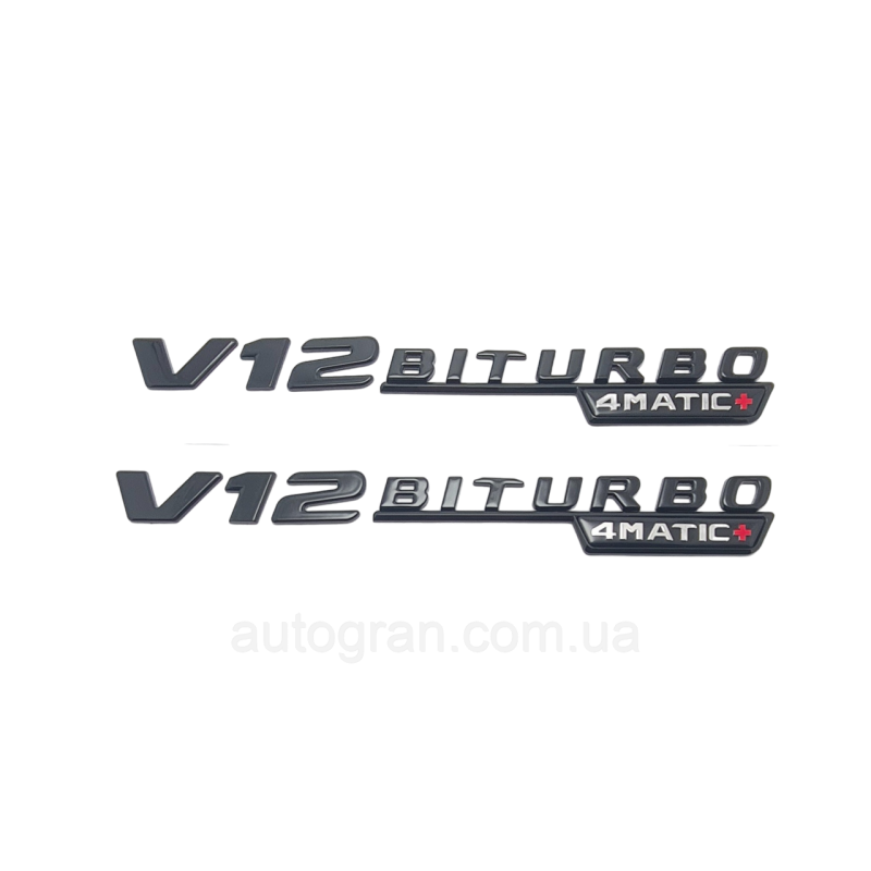 Емблеми на крила Mercedes V12 Biturbo 4Matic+ чорні Емблеми на крила Mercedes V12 Biturbo 4Matic+ чорні