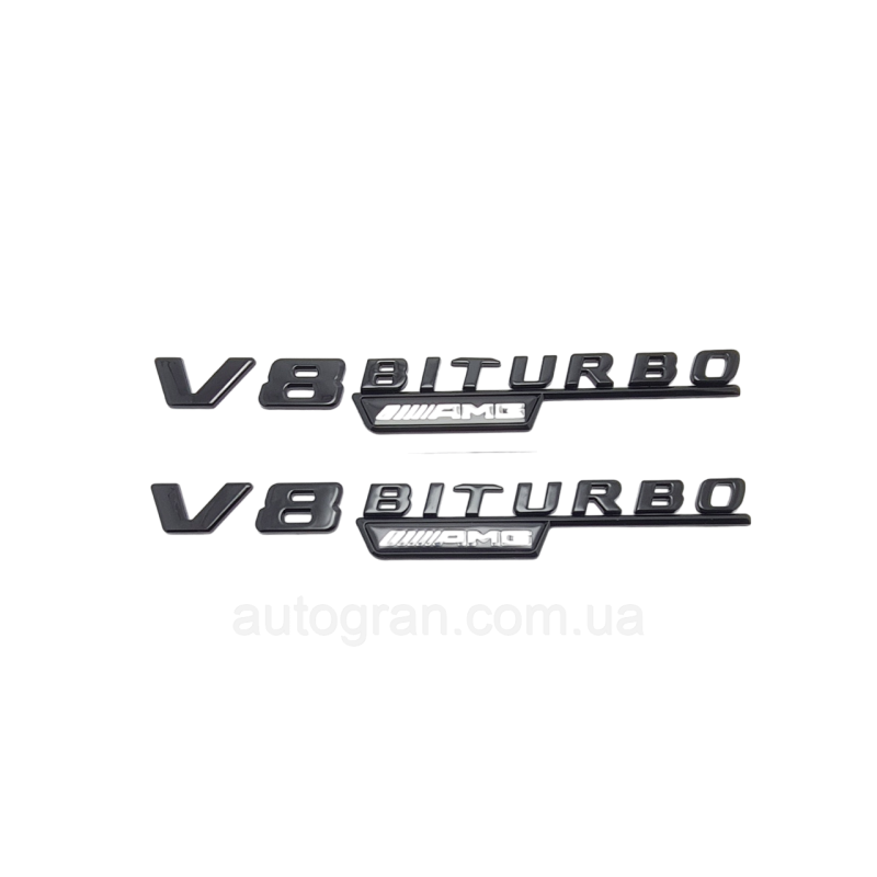 Емблеми на крила Mercedes V8 biturbo AMG чорні Емблеми на крила Mercedes V8 biturbo AMG чорні