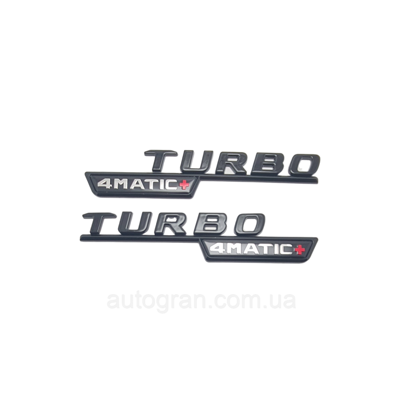 Емблеми на крила Mercedes Turbo 4Matic+ чорні глянець Емблеми на крила Mercedes Turbo 4Matic+ чорні глянець