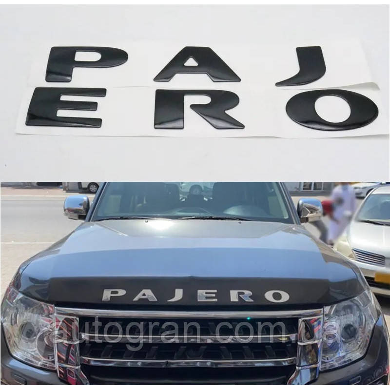 Емблема напис капота Mitsubishi Pajero чорна