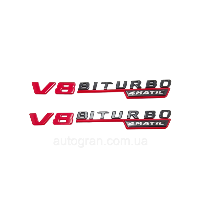 Емблеми на крила Mercedes V8 Biturbo 4Matic+ чорно-червоні Емблеми на крила Mercedes V8 Biturbo 4Matic+ чорно-червоні