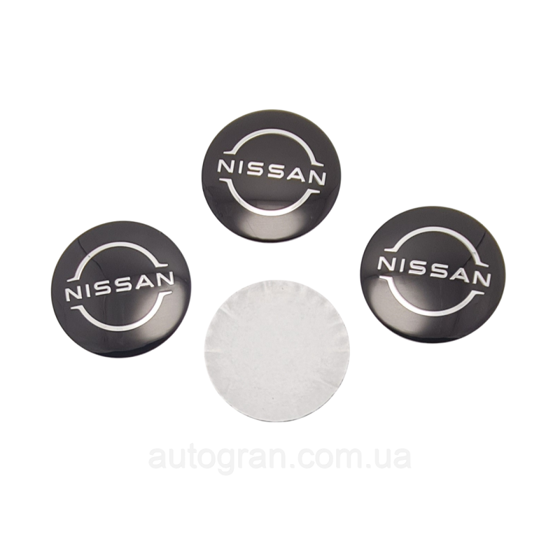 Наклейки на ковпачки литих дисків Nissan 56мм чорніновий тип