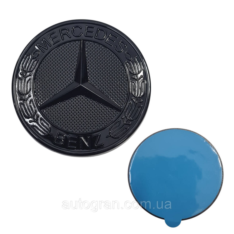 Емблема значок капота Mercedes Benz 57мм чорний глянець