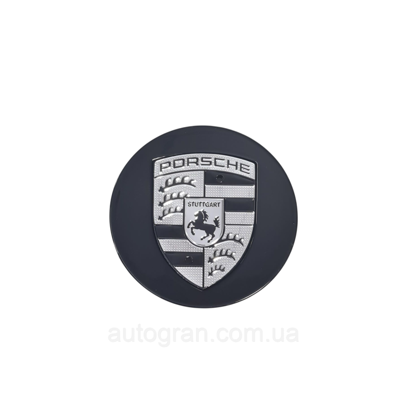 Заглушки ковпачки литих дисків Porsche чорні з чоно-білим логотипом