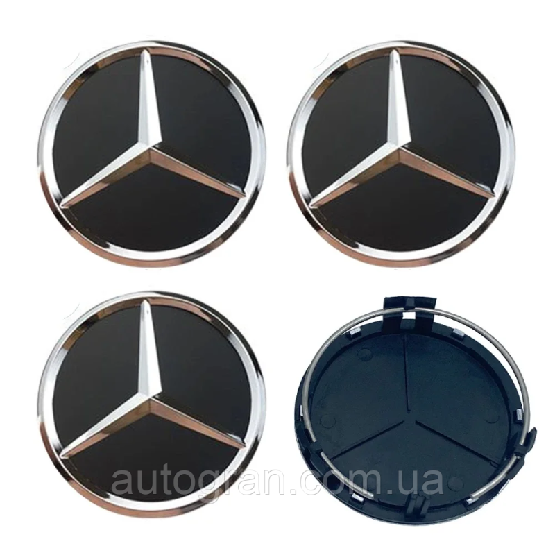 Заглушки ковпачки литих дисків Mercedes 75 мм чорні матові