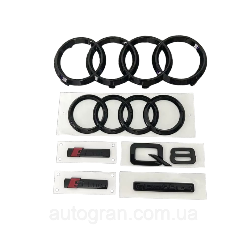Комплект чорних емблем антихром Audi Q8 Комплект чорних емблем антихром Audi Q8