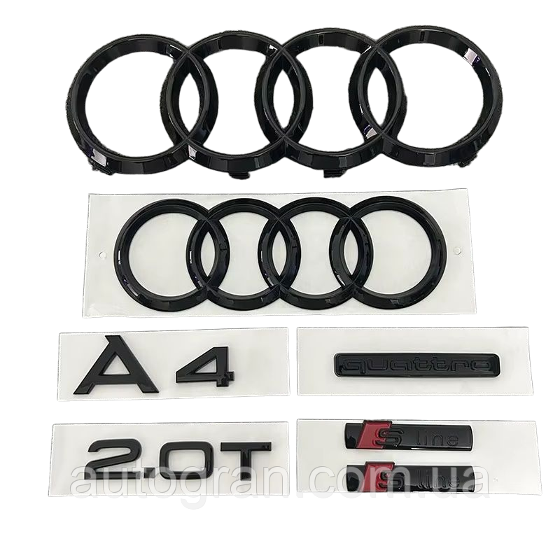 Комплект чорних емблем антихром Audi A4