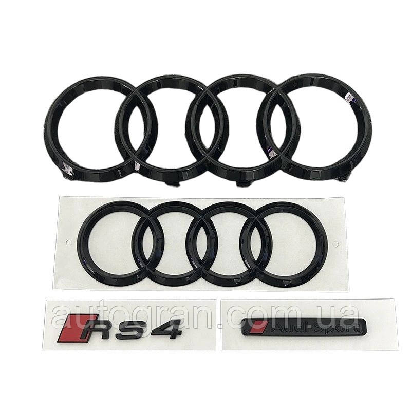 Комплект чорних емблем антихром Audi RS4
