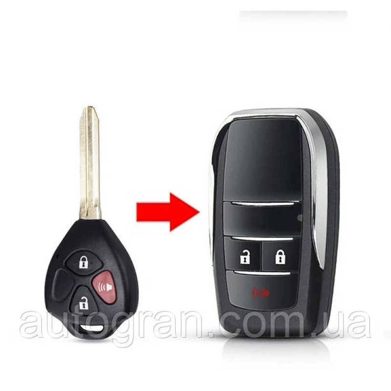 Ключ викидний для тюнінга штатного ключа Toyota Rav4 Corolla Camry 2+1 кнопки